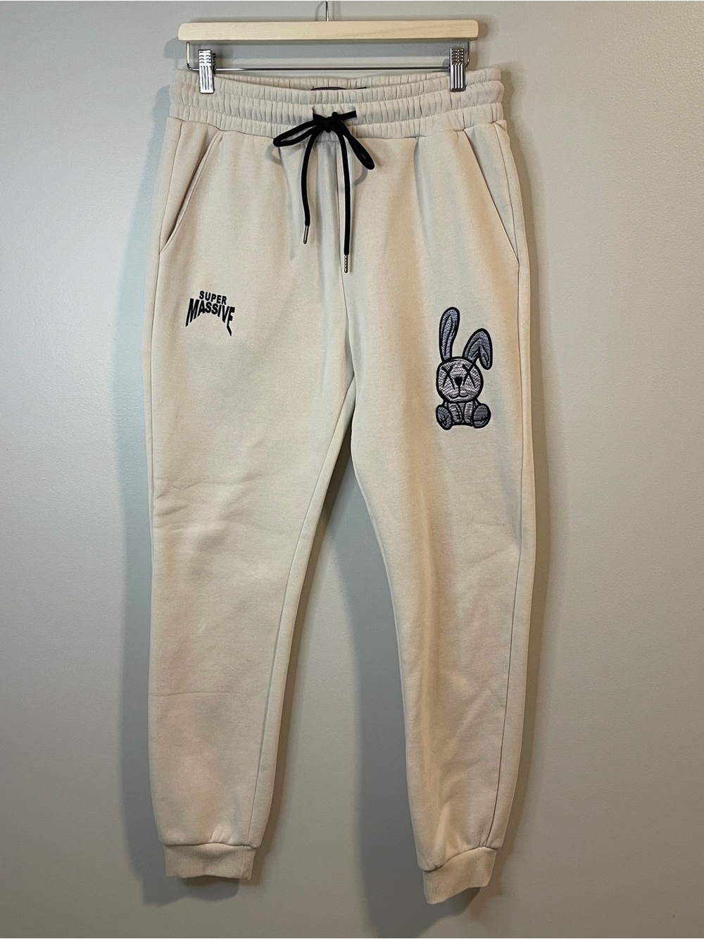Super Massive Cream Track Joggers with Bunny Embroidery